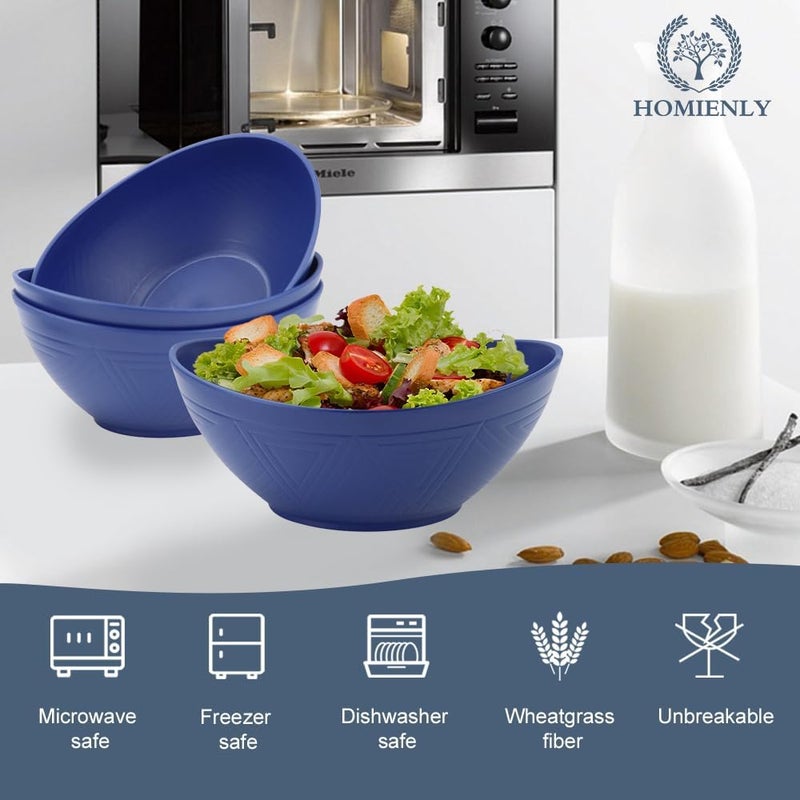 Homienly Wheat Straw Bowls 96 inch Salad Bowls Large Serving Dishes for Wedding Parties Camping 60 OZ Bowl Set for Salad Popcorn Oval Shape Microwave  Dishwasher Safe Set of 4 Dark Blue - Image 4