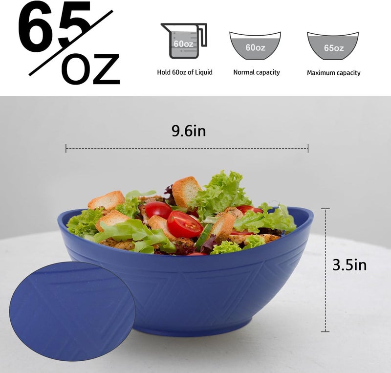 Homienly Wheat Straw Bowls 96 inch Salad Bowls Large Serving Dishes for Wedding Parties Camping 60 OZ Bowl Set for Salad Popcorn Oval Shape Microwave  Dishwasher Safe Set of 4 Dark Blue - Image 2