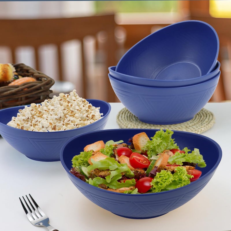 Homienly Wheat Straw Bowls 96 inch Salad Bowls Large Serving Dishes for Wedding Parties Camping 60 OZ Bowl Set for Salad Popcorn Oval Shape Microwave  Dishwasher Safe Set of 4 Dark Blue - Image 5