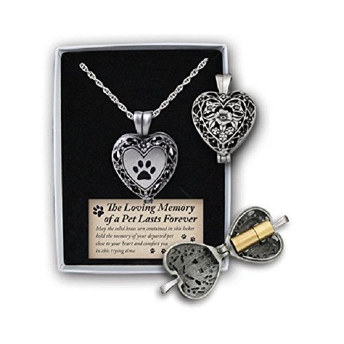 Cathedral Art In Loving Memory Pet Memorial Heart Locket W/ Vial Urn for Ashes or a Keepsake, On 24-inch Chain, by Abbey & CA Gift, Silver - Image 2