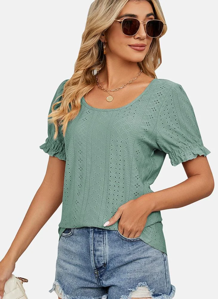 YUNIQEE Green Round Neck Embellished Top