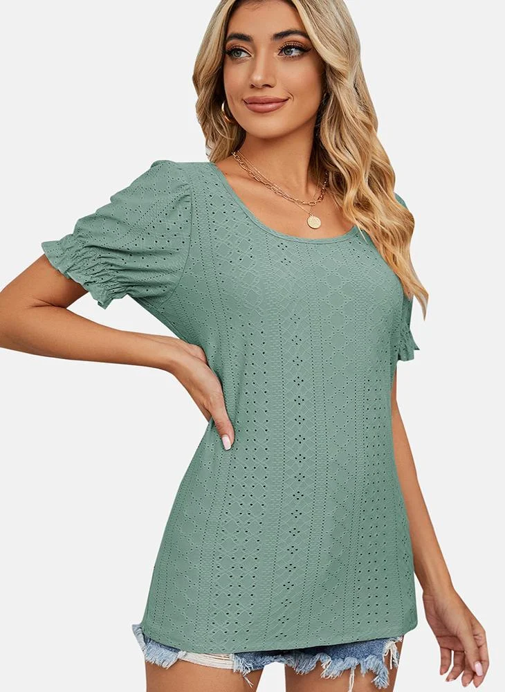 YUNIQEE Green Round Neck Embellished Top