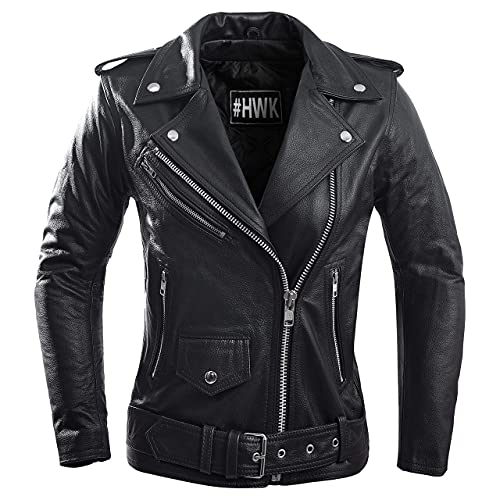 HWK Brando Classic Black Leather Motorcycle Jacket for Women - Comfy Vintage Design with Polyester Thermal Lining - All-Season Riding - X-Large Black - Women's Leather Jacket - Image 1
