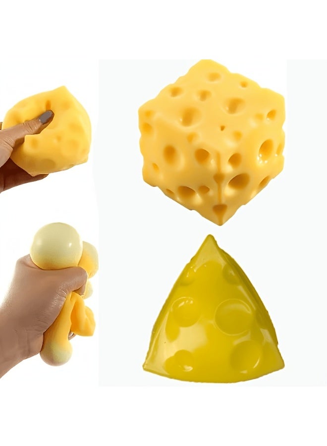 Nicor Yellow Cheeses Squeeze Slow Rebound Shapeable Venting Ball ,   Soft Simulation Food Squeeze Toy, Cute Desk Decor, Birthday Gift for Girls Boys, Office Classroom Fidget Pack - Image 1