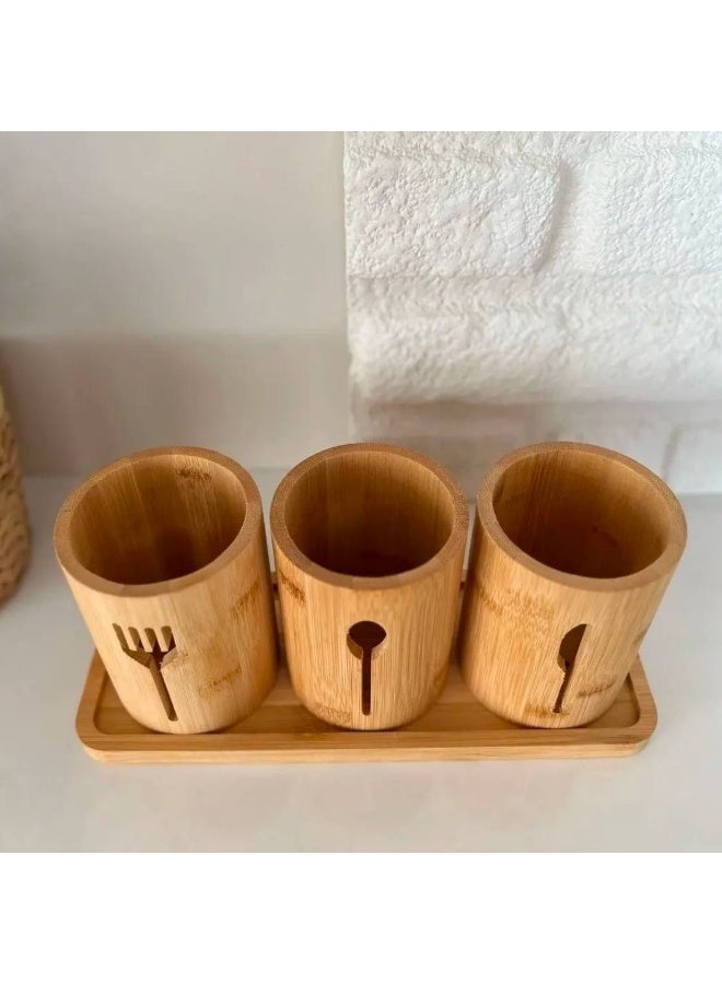 Waterproof bamboo wooden cutlery rack with elegant wooden tray for organizing cutlery - Image 2