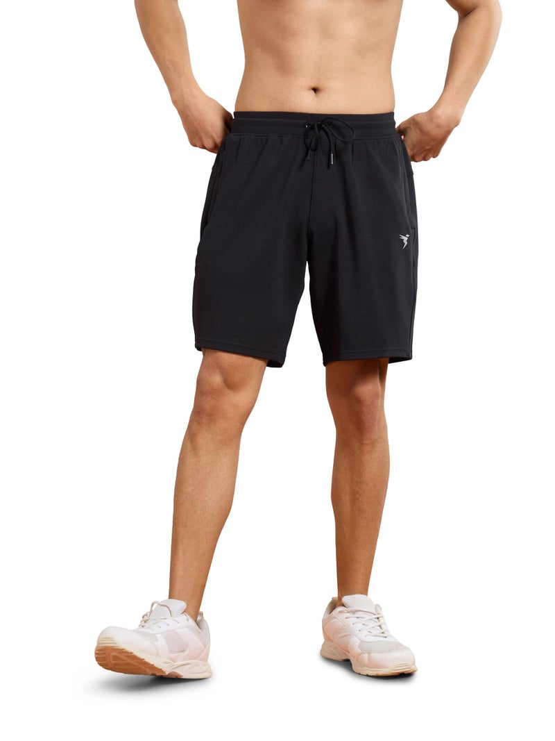 TECHNOSPORT Men's Slim Fit Casual Shorts for Gym, Workout & Sports - (P774BLK_Black_M) - Image 1
