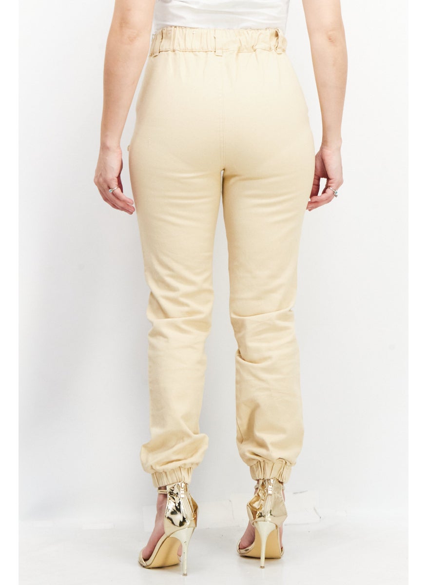 Don't Call Me Jennyfer - Women Slim Fit Plain Pants, Beige - Image 1