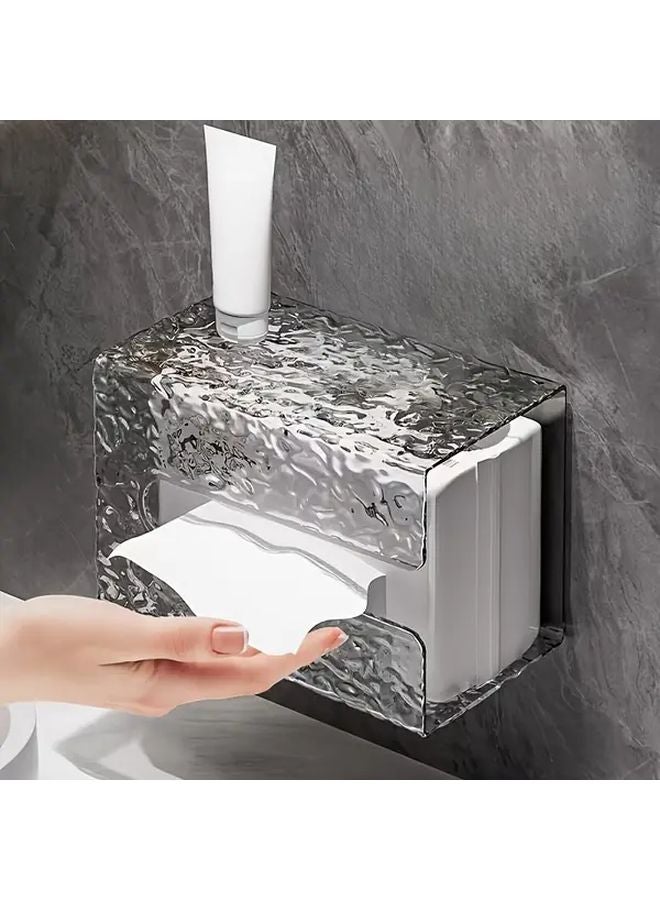 1 قطعة حامل علبة المناديل الفاخر على شكل حرف U بتصميم تموجات مياه الجليد المثبت على الحائط بدون حفر - Image 1