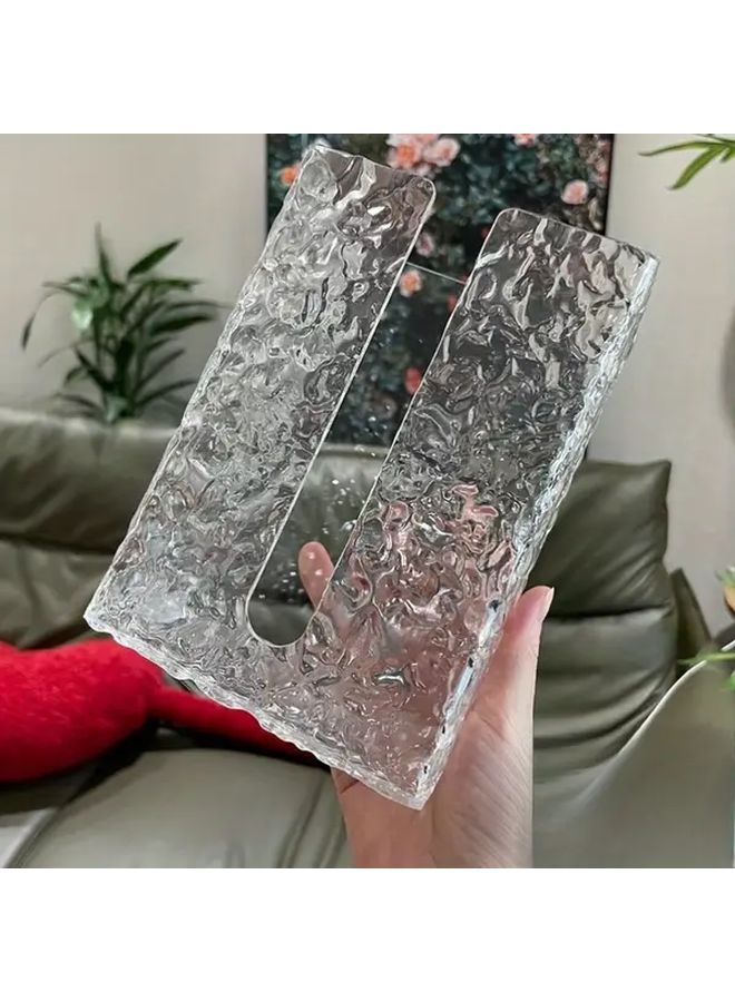 1 قطعة حامل علبة المناديل الفاخر على شكل حرف U بتصميم تموجات مياه الجليد المثبت على الحائط بدون حفر - Image 3