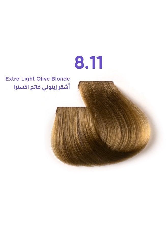 1B Hair Color Cream #8.11 Extra Light Olive Blonde – Permanent Double Ash Blonde Hair Dye with Tyrosine Complex | Anti-Red Formula | 100ml | Long-Lasting Cool Blonde for Warm or Brassy Hair - Image 1