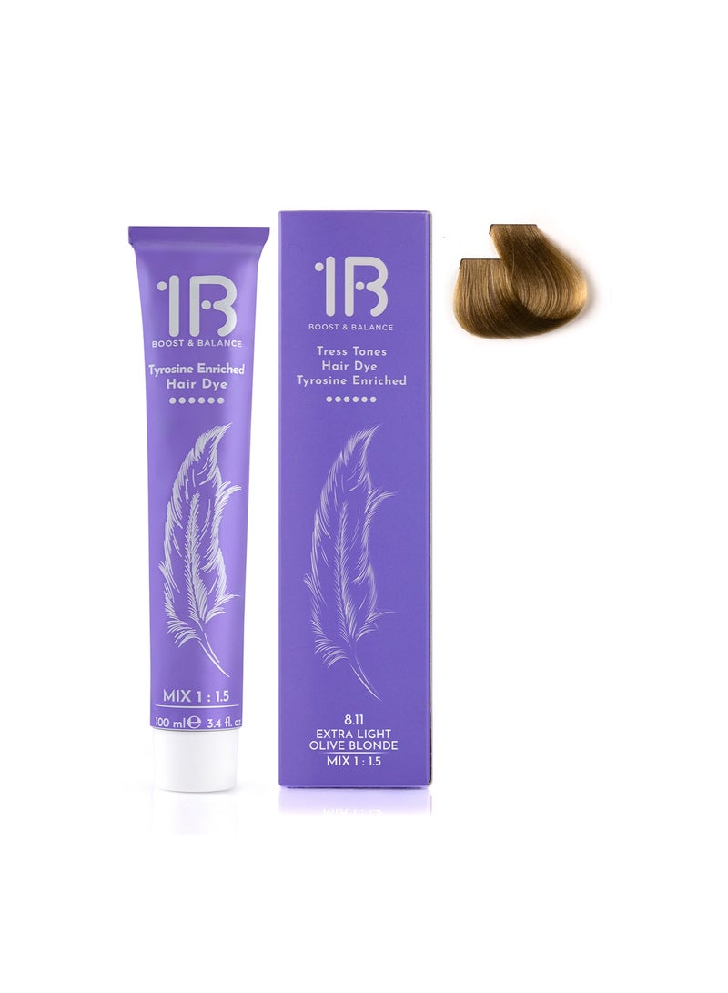 1B Hair Color Cream #8.11 Extra Light Olive Blonde – Permanent Double Ash Blonde Hair Dye with Tyrosine Complex | Anti-Red Formula | 100ml | Long-Lasting Cool Blonde for Warm or Brassy Hair - Image 2