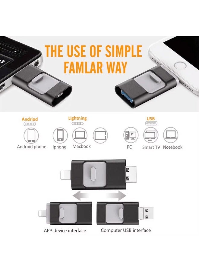 محرك فلاش USB Otg ثلاثة في واحد من النوع C للهاتف المحمول USB فلاش Drive لأجهزة Android Apple Computer سعة كبيرة محرك فلاش USB - اللون: سعة رمادية عميقة: 128 جم توسيع 512 جم - Image 3