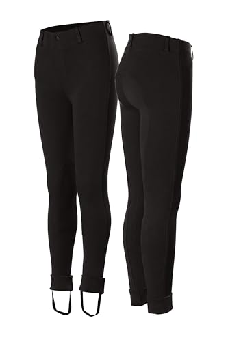 HORZE Nora Girls Riding Pants with Leather Knee Patch | Kids Equestrian Girls Jodhpurs Breeches | Size Chart in Images - Black - XXS - Image 3