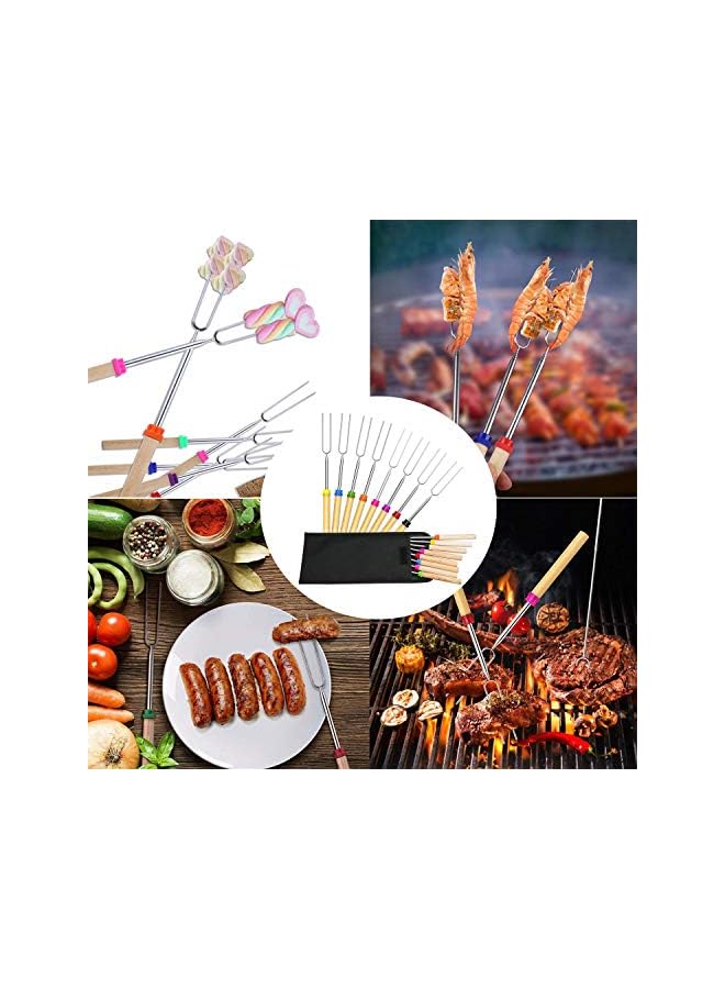 S-TOP 8pcs BBQ Tool Set Stainless Steel Telescoping Campfire Forks with Wooden Handle, U-Shape Design, 80 cm - Image 2