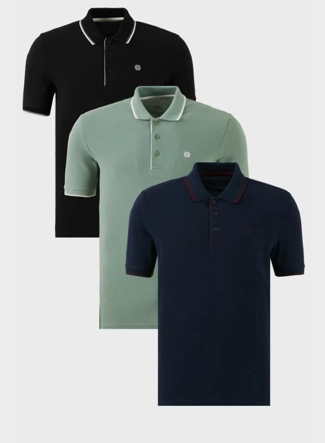 Buratti  Buratti Cotton Slim Fit Stripe Detailed Buttoned Polo Collar 3-Pack T Shirt Men's T SHIRT 5902118S3 for Men | Best Price UAE