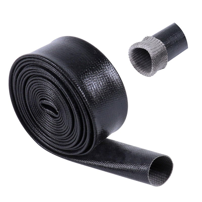 FOURUB Heat Shield Sleeve 34 12Feet Silicone Coated Fiberglass Sleeve Heat Shield Heat Resistant 380 Fahrenheit Flexible Black