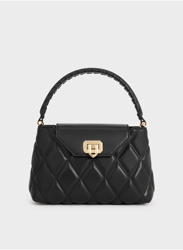 Charles & Keith Arwen Quilted Braided-Strap Top Handle Bag  & Crossbody Bag - Black  - Image 1