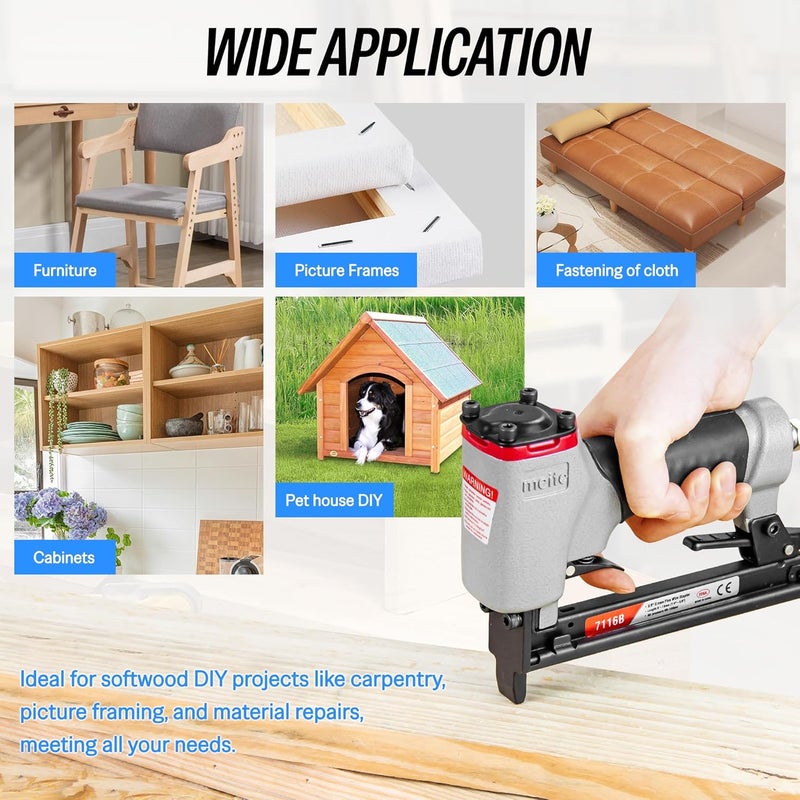 Meite 7116B Upholstery Stapler 22 Gauge 3/8-Inch Crown or C Crown 1/4-Inch to 5/8-Inch Length Pneumatic Fine Wire Stapler - Image 3