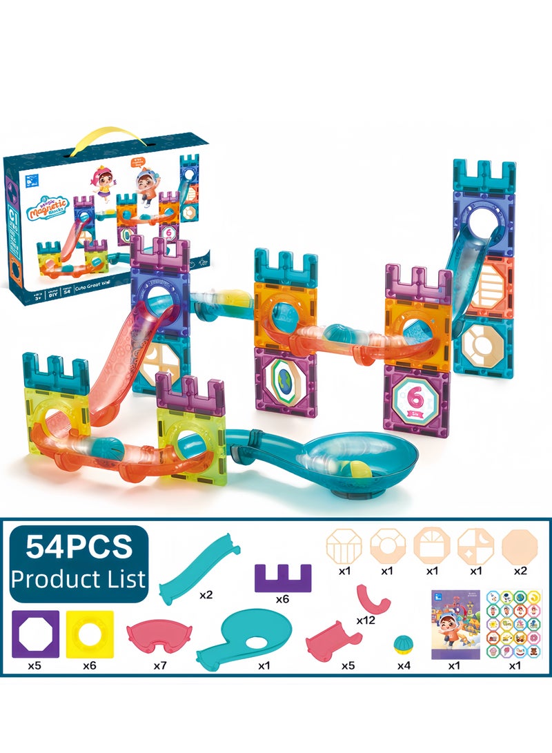 54Pcs Magnetic Building Block Set,Building Block Educational Toys,Color window magnetic piece, educational toy building blocks to build,Pipe, track, slide ball magnetic building blocks, splicing toys thinking children's toy, assembly DIY set  - Image 3