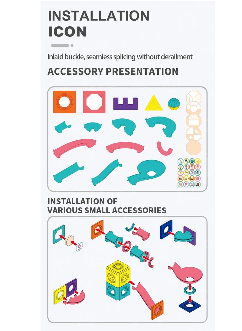 54Pcs Magnetic Building Block Set,Building Block Educational Toys,Color window magnetic piece, educational toy building blocks to build,Pipe, track, slide ball magnetic building blocks, splicing toys thinking children's toy, assembly DIY set  - Image 4