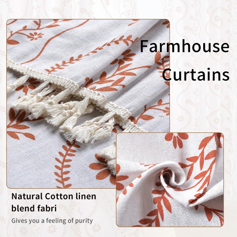 Schweek Boho Curtains 84 Inch Length Farmhouse Curtains for Living Room 2 Panels, Linen Semi Sheer Vintage Farmhouse Floral Curtain Rustic Curtain Drapes - Image 5