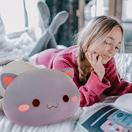 FUYU Cat Stuffed Animals, Soft Cat Plush Pillow Kawaii Kitten Stuffed Animal Toy Gifts for Kids Boys Girls Room Decor (Grey Round Eyes,15in/37cm) - Image 2