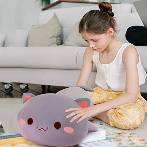 FUYU Cat Stuffed Animals, Soft Cat Plush Pillow Kawaii Kitten Stuffed Animal Toy Gifts for Kids Boys Girls Room Decor (Grey Round Eyes,15in/37cm) - Image 3