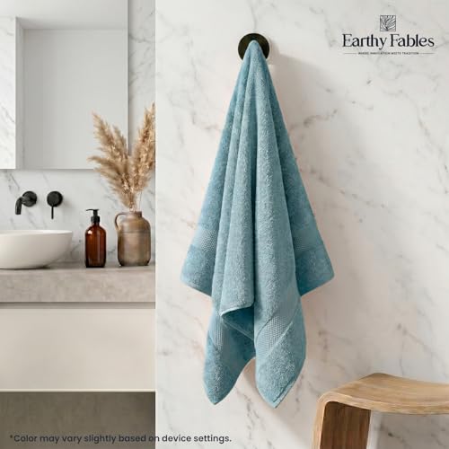 Earthy Fables Premium Bath Towel - 100% Combed Cotton, 600 GSM, Ultra Soft, Quick Dry and Highly Absorbent for Home, Travel and Acne-Prone Skin, 150 x 70 cm, Aqua - Image 2