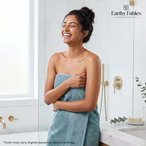 Earthy Fables Premium Bath Towel - 100% Combed Cotton, 600 GSM, Ultra Soft, Quick Dry and Highly Absorbent for Home, Travel and Acne-Prone Skin, 150 x 70 cm, Aqua - Image 3