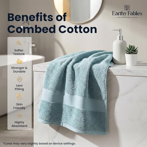 Earthy Fables Premium Bath Towel - 100% Combed Cotton, 600 GSM, Ultra Soft, Quick Dry and Highly Absorbent for Home, Travel and Acne-Prone Skin, 150 x 70 cm, Aqua - Image 5