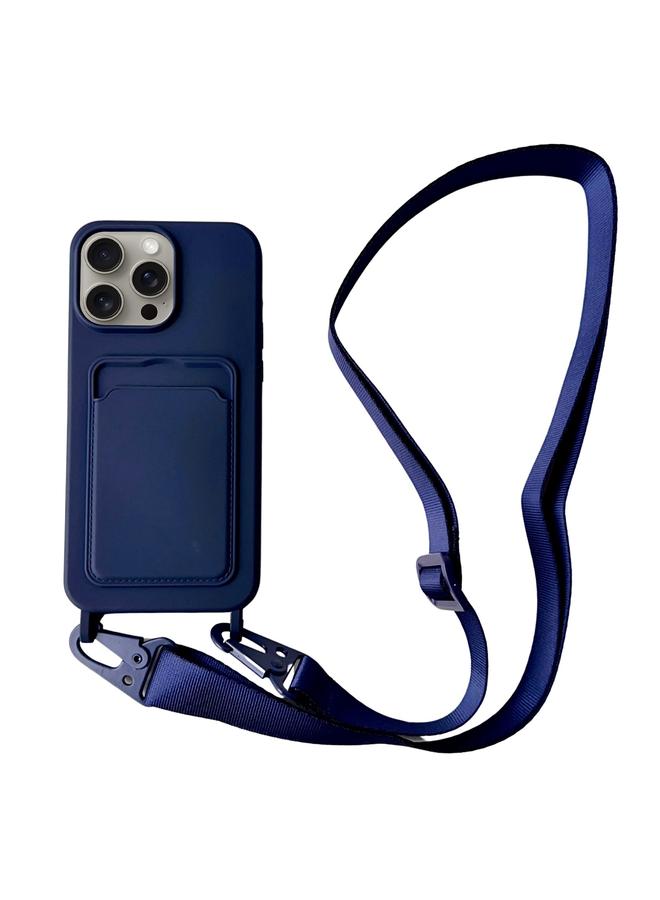 S-TOP Case For iPhone 16 Pro Max Card Slot Liquid Silicone Phone Case with Lanyard - Image 1