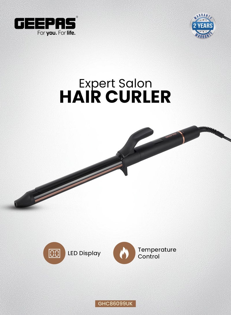 GEEPAS Expert Salon Hair Curler 55W | Digital Display, Temperature Control, Automatic Power Off | Ceramic Coated Aluminum Barrel | Rotary Temperature Control | Ergonomic Anti- Burn Tip | GHC86099UK - Image 1