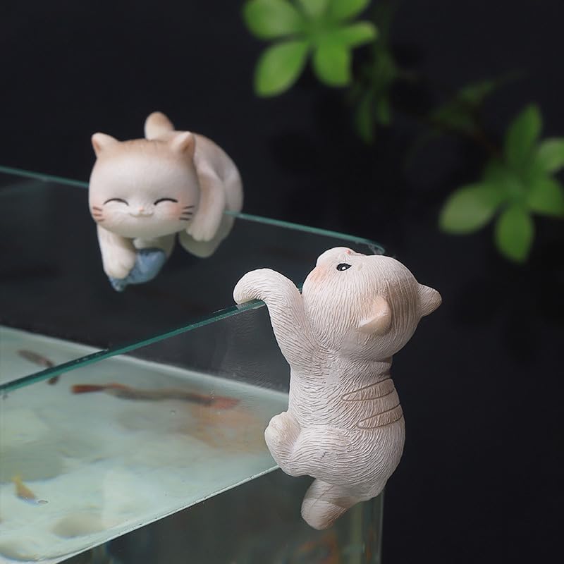 JARPSIRY Miniature Hanging Cat Figurines Flower Pot and Vase Hugger Cute Resin Kitten Bonsai Terrarium Edge Decor Planter Pot Hanger Fairy Garden Ornaments - Image 4