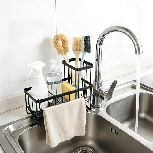 OERPHO Sponge Holder for Kitchen Sink, Kitchen Sink Caddy, Kitchen Sink Sponge Holder, Dish Sponge Holder, Kitchen Sink Organizer for Sponge, Dish Brush, Scrubber(9.65" x 3.74" x 6.3", Black) - Image 1