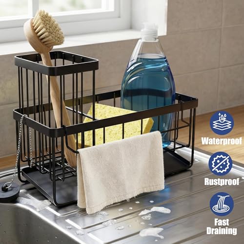 OERPHO Sponge Holder for Kitchen Sink, Kitchen Sink Caddy, Kitchen Sink Sponge Holder, Dish Sponge Holder, Kitchen Sink Organizer for Sponge, Dish Brush, Scrubber(9.65" x 3.74" x 6.3", Black) - Image 5