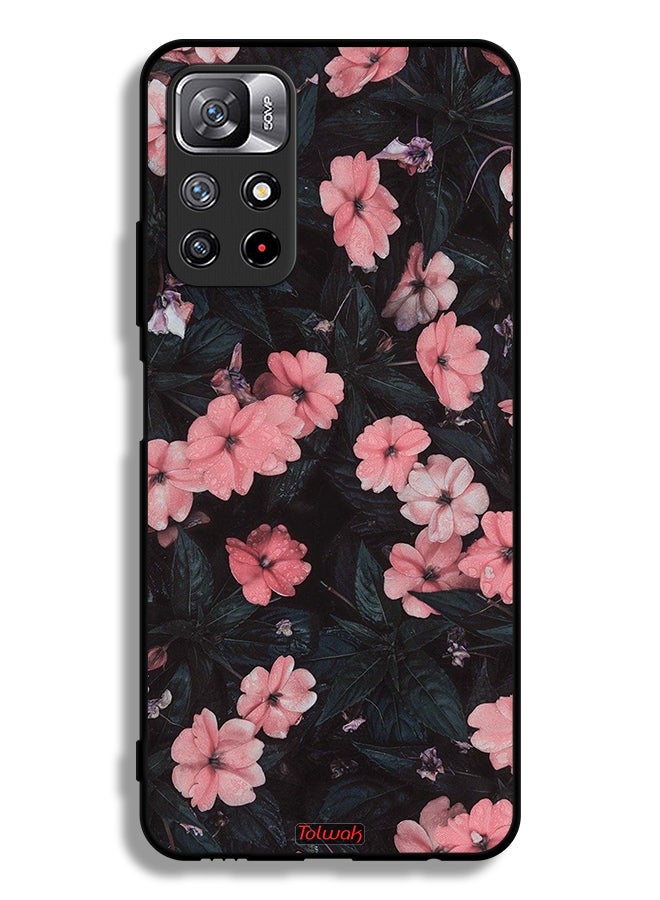 Tolwak Xiaomi Redmi Note 11 4G Protective Case Cover Peach Small Roses - Image 2