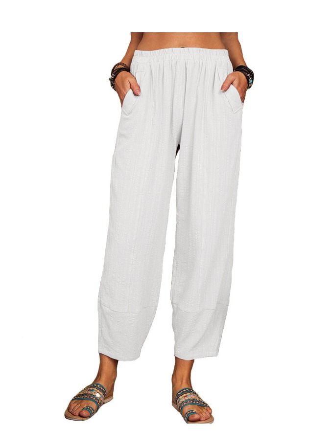 Loquat Summer New Solid Color Loose Cottonfabric Casual Pants Harun Pants  - Image 1
