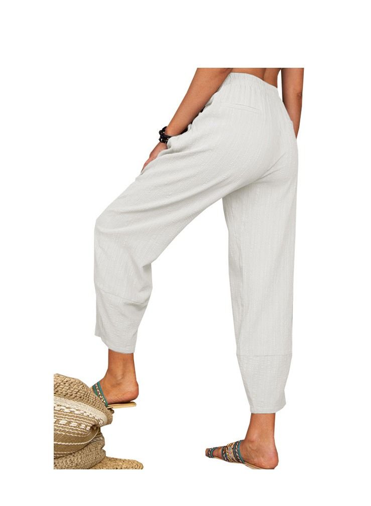 Loquat Summer New Solid Color Loose Cottonfabric Casual Pants Harun Pants  - Image 2
