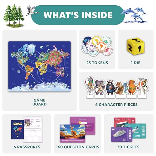 Clever Fox Play Stamp It World Tour Geography Board Game for Kids Aged 812 Travel Across Continents Collect Stamps Educational World Adventure Map Trivia for Classroom for Geography Lovers - Image 5