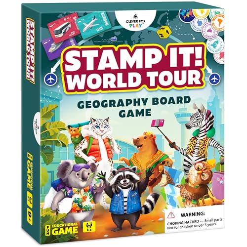 Clever Fox Play Stamp It World Tour Geography Board Game for Kids Aged 812 Travel Across Continents Collect Stamps Educational World Adventure Map Trivia for Classroom for Geography Lovers - Image 1