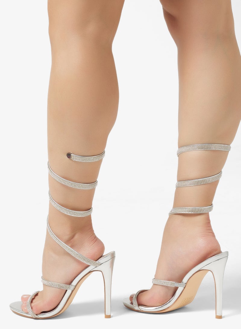 Truffle Metallic Spiral Heeled Sandals - Image 3