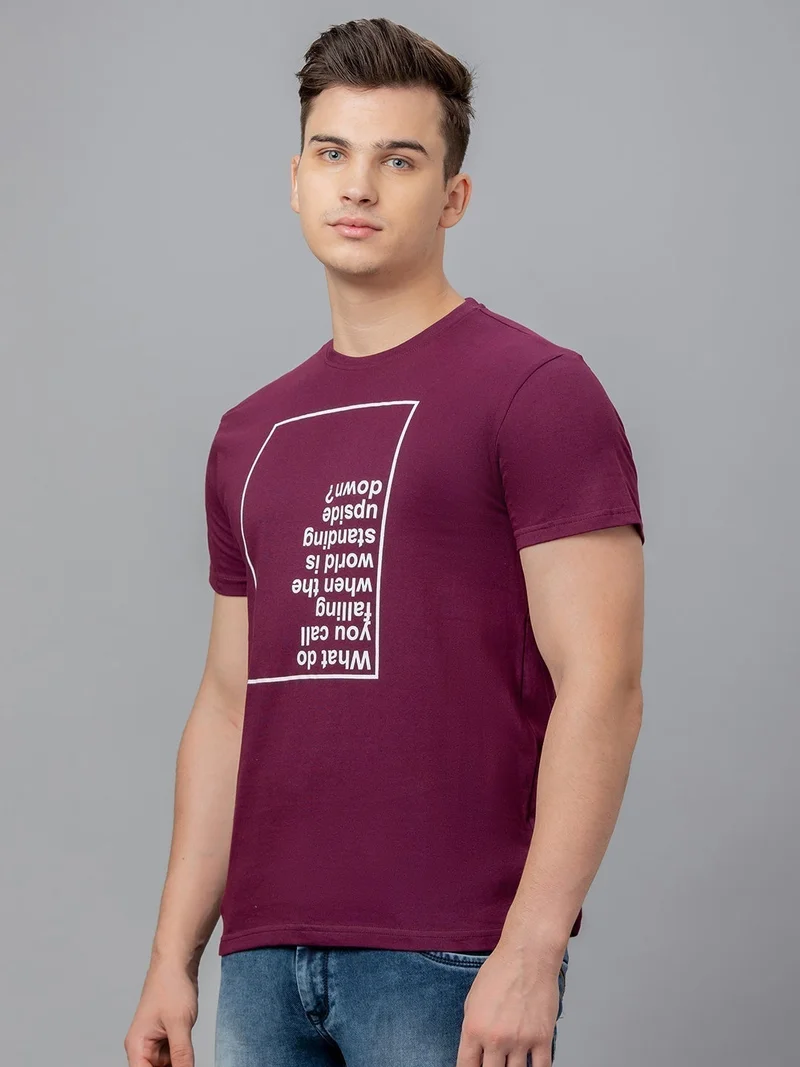 globus Globus Men Red Printed Cotton Round Neck Regular Fit T-shirt
