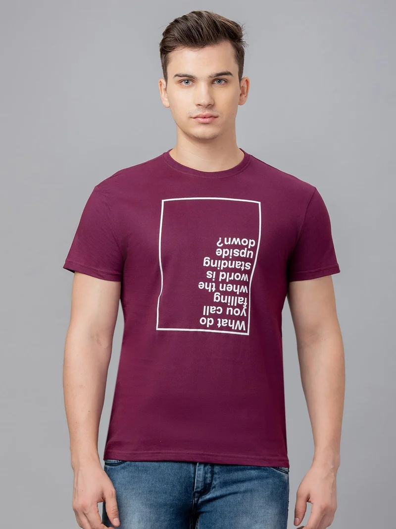 globus Globus Men Red Printed Cotton Round Neck Regular Fit T-shirt