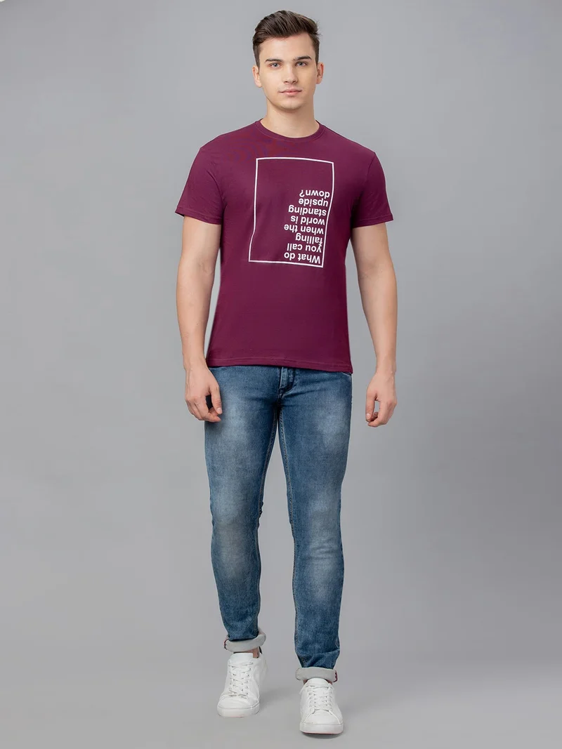 globus Globus Men Red Printed Cotton Round Neck Regular Fit T-shirt