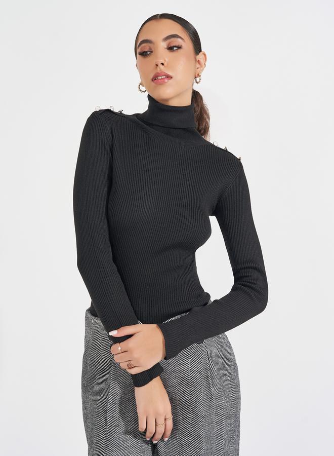 ستايلي سويتر مُجسم بتفاصيل مضلعة مع ياقة عالية - Image 3