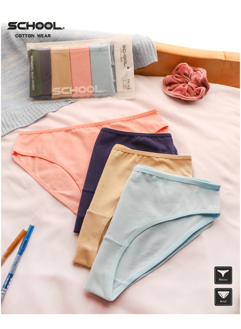 سكول باك يحتوي علي 4 قطع بانتيهات بكيني الوان ساده قطن حريمي - Image 3