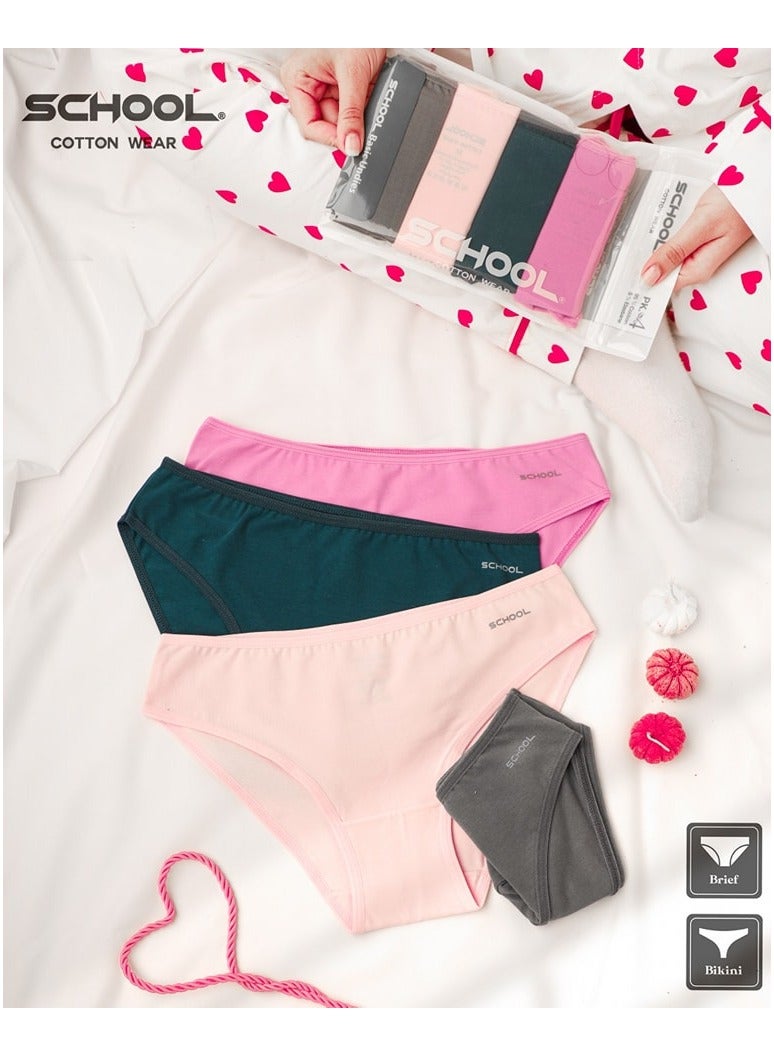 سكول باك يحتوي علي 4 قطع بانتيهات بكيني الوان ساده قطن حريمي - Image 4