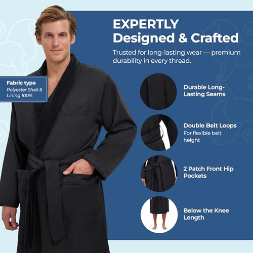 MONARCH Plush Lined Microfiber Bath Robe for Men or Women – Soft Microfiber Shell with Polyester Lining, Generously Sized Resort-Grade Spa & Hotel Robe with Pockets - Machine Washable (Black) - Image 4