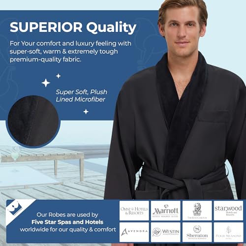 MONARCH Plush Lined Microfiber Bath Robe for Men or Women – Soft Microfiber Shell with Polyester Lining, Generously Sized Resort-Grade Spa & Hotel Robe with Pockets - Machine Washable (Black) - Image 3