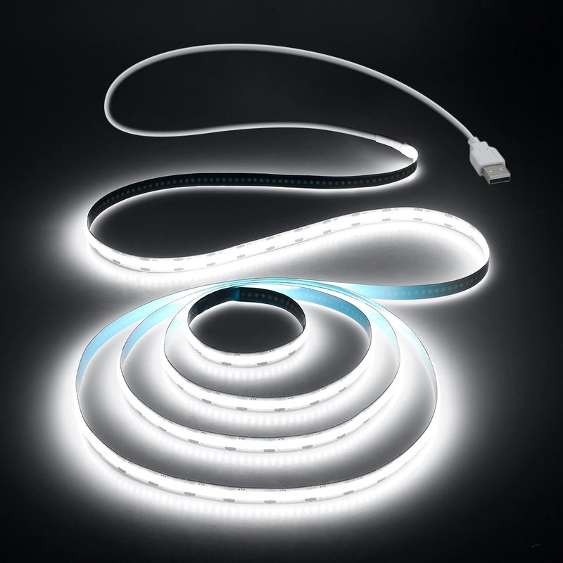 Aclorol شريط إضاءة LED USB Aclorol شريط LED COB 5V ضوء النهار أبيض بارد 6000K 3.28 قدم 320 ليد مرن للإضاءة تحت الخزائن في المطبخ أو غرفة المعيشة أو الرفوف أو العروض - Image 1